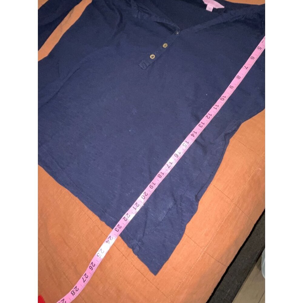 Lilly Pulitzer Navy Blue 3/4 Sleeve Button-Front Top Size M - Picture 8 of 10